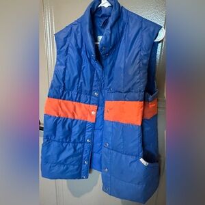 PUFFA Vintage Puffer Vest Blue Orange 22 in. Wide X 26 in. Long Mens Size Large